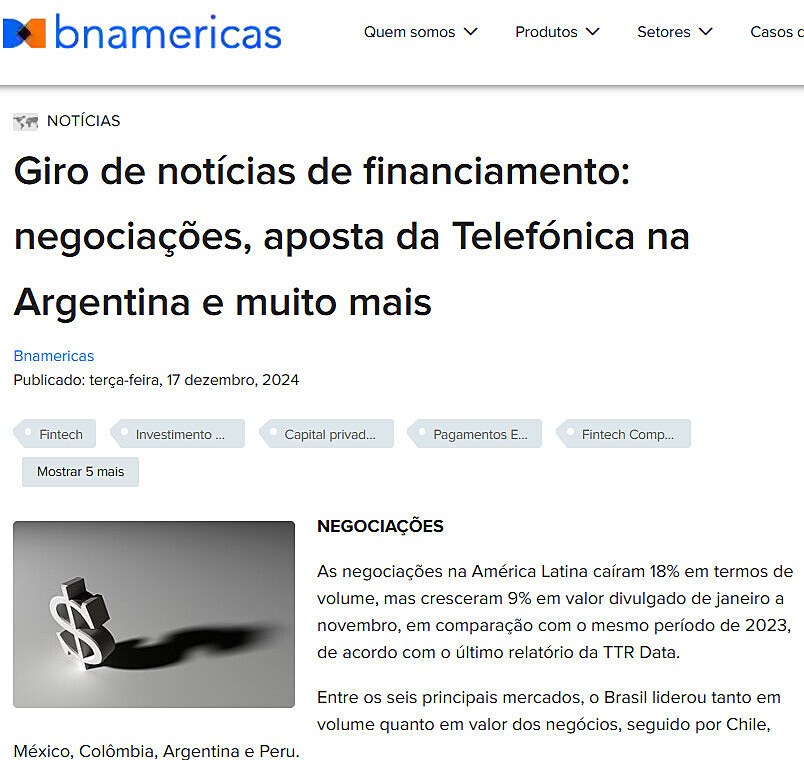 Giro de notcias de financiamento: negociaes, aposta da Telefnica na Argentina e muito mais